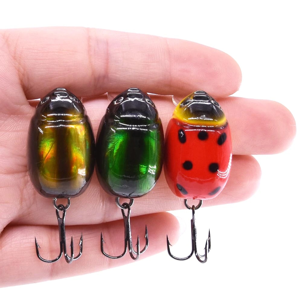 Set 5 voblere Makebass Ladybug, buburuza, insecta, 3cm 4g, pescuit la  suprafata, pentru pescuit la clean, biban, pastrav 