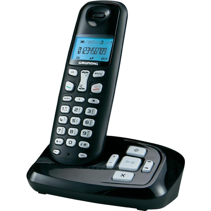 Telefon fara fir DECT Grundig D160A, Caller ID, Agenda 80 de contacte, Robot, Negru