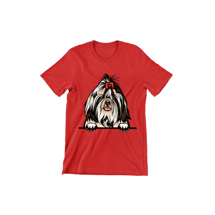 Tricou Copii, Dogs, Hello Shih Tzu, rosu