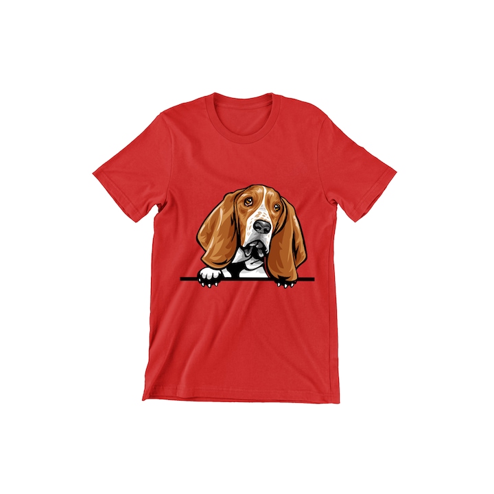 Tricou Copii, Dogs, Hello Basset Hound, rosu