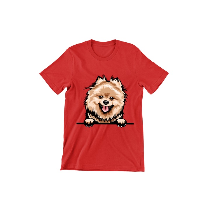 Tricou Copii, Dogs, Hello Pomeranian, rosu