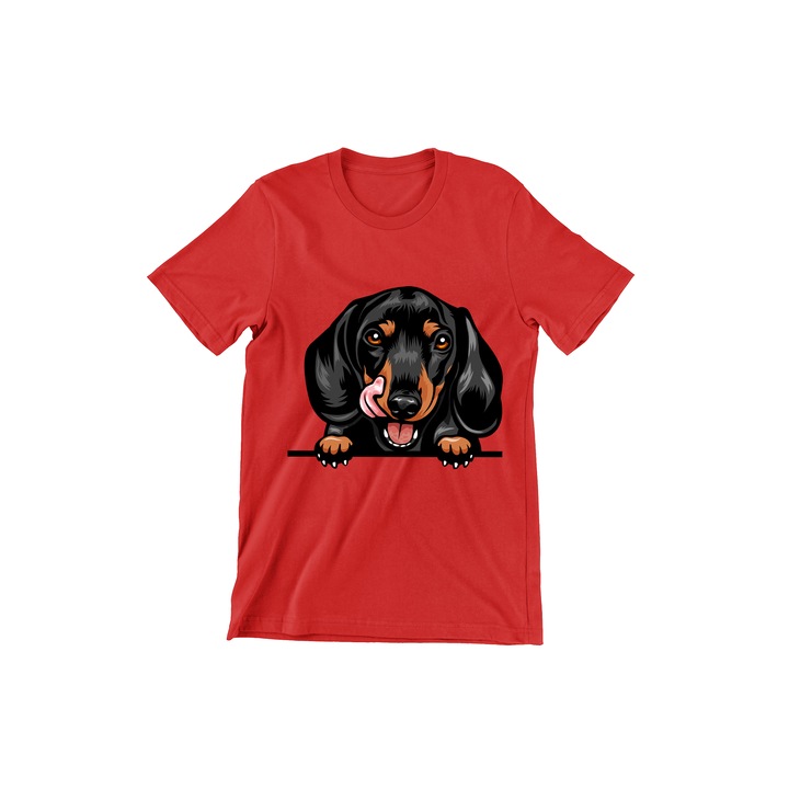 Tricou Copii, Dogs, Hello Dachshund, rosu