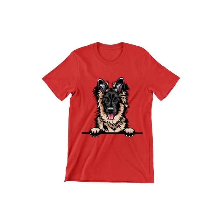 Tricou Copii, Dogs, Hello ciobanesc german pui, rosu