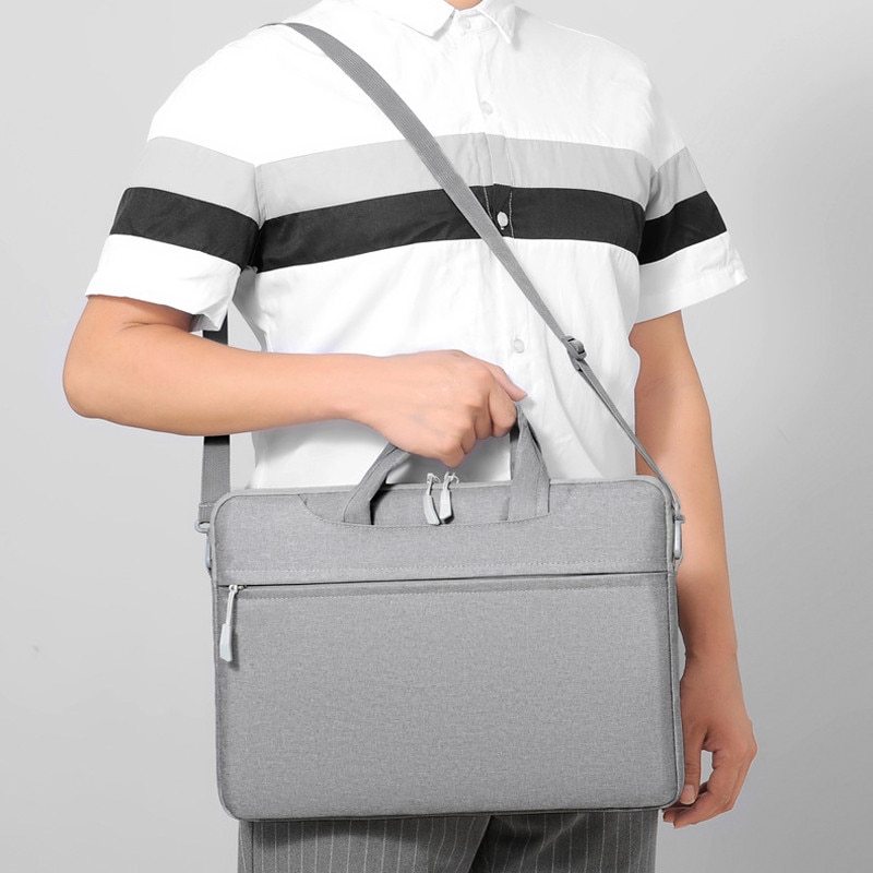 Geanta laptop portabila, MorFansi, Fibre sintetice/Lana, 15.6", 40x30 cm, Gri