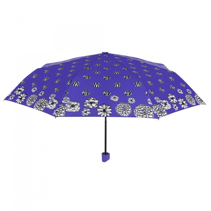 Umbrela dama MINI manuala Perletti flori buline albastru