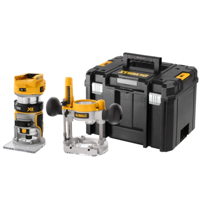 DeWALT DCW604NT-XJ Akkus felsőmaró, 18V, 8mm, akku és töltő nélkül, TSTAK kofferban