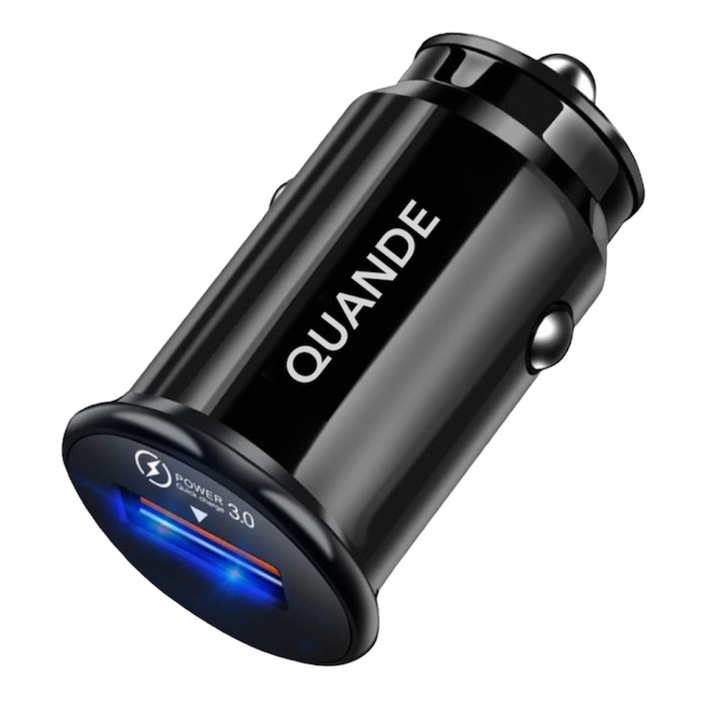 Autós töltő, mini, 15W, 3.1A, Quick Charge, 3.0, fekete