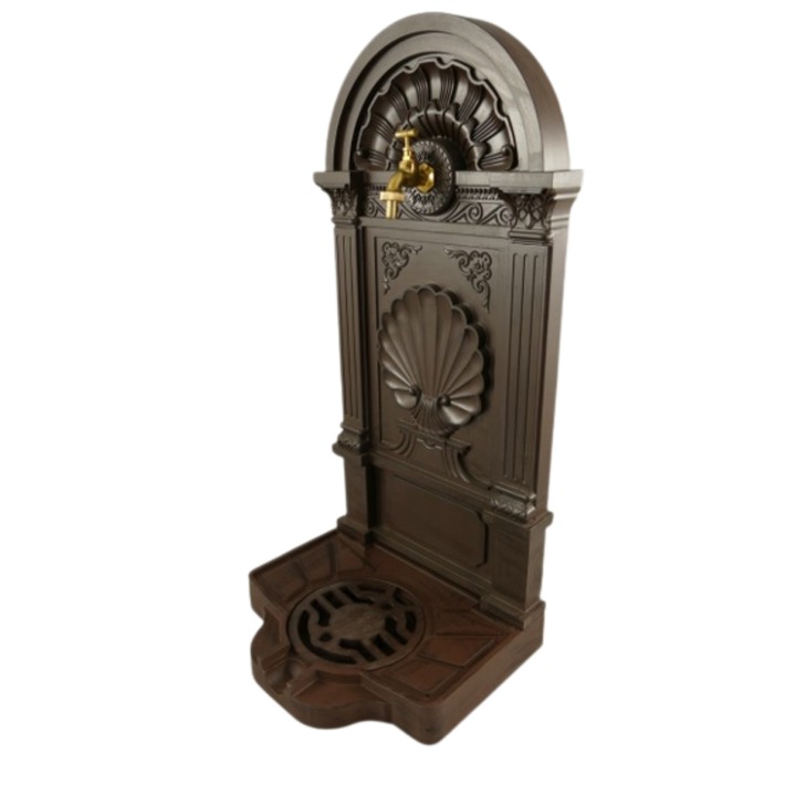 Fantana cu picior de gradina, robinet alama, aluminiu, maro antichizat