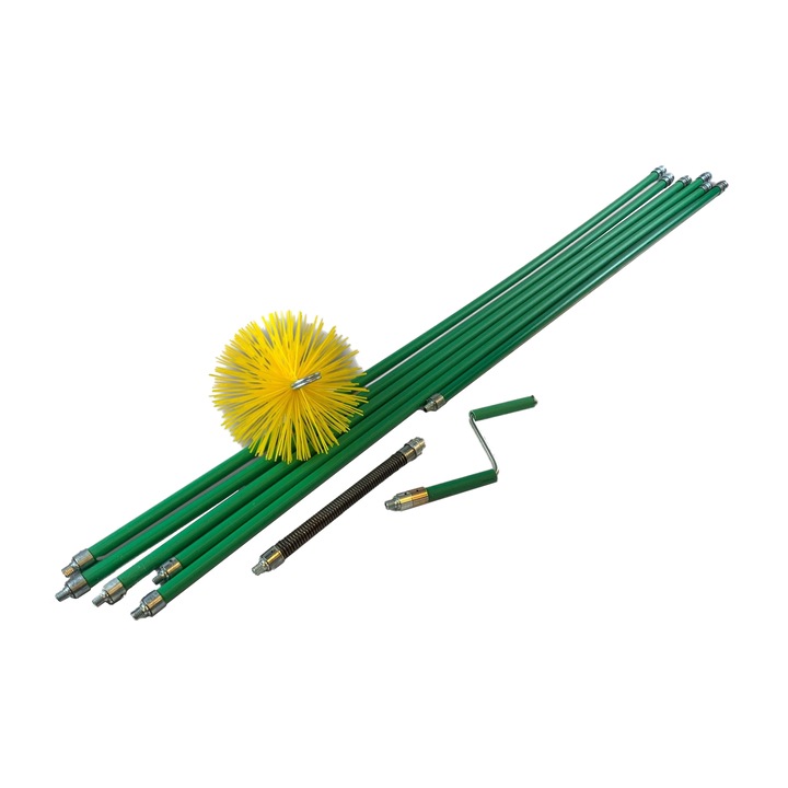 Trusa profesionala de curatat hornuri 11m, bastoane si manivela cu blocator, perie nylon D150, Peromex, 2m5KITmanic1S150