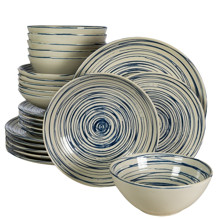 Сервиз за маса, морски, 24 части, Cesiro, White Ivoire/blue