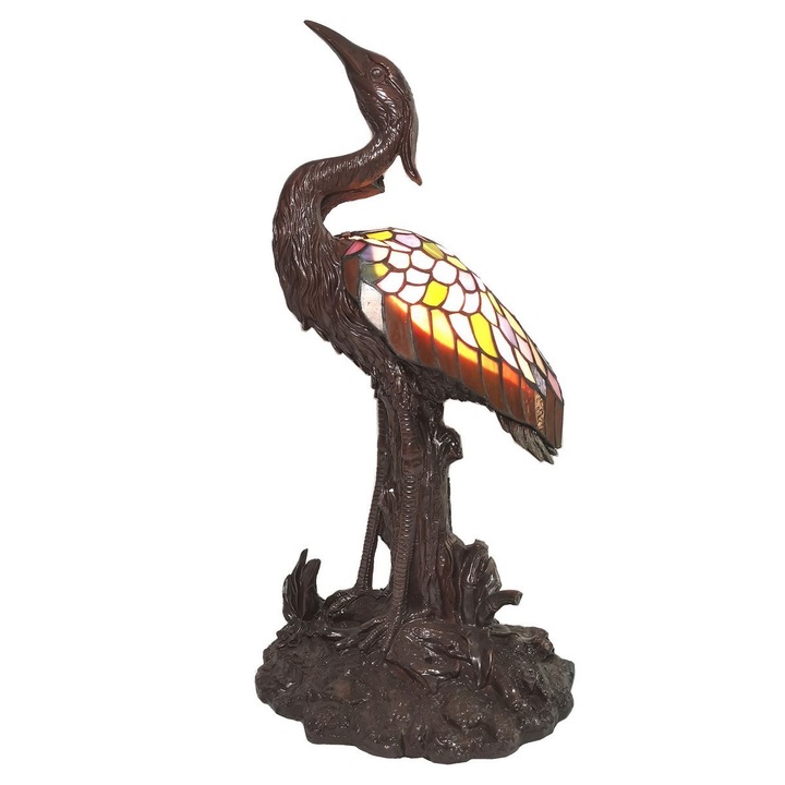 Barna polirezin talpú lámpa Tiffany üvegbúrával 21x21x53 cm