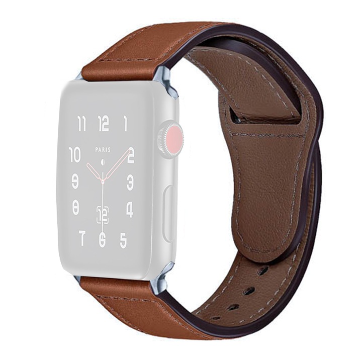 WatchBand™ Pin&Tuck csatos bőrszíj, kompatibilis Apple Watch 1/2/3/4/5/6/7/SE/Nike+ - 38/40/41 mm, kávébarna