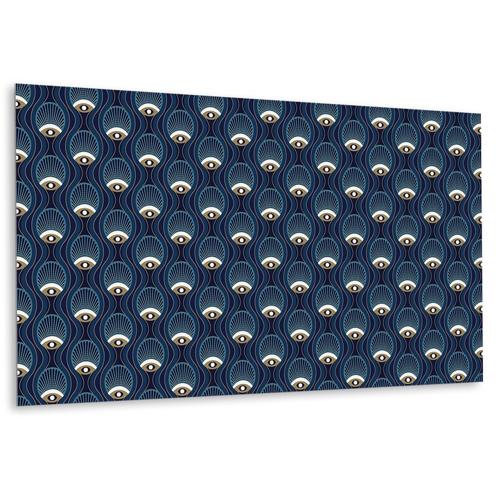 Panou de perete decorativ, Ochi cu model vintage, Albastru, 100 cm x 50 cm