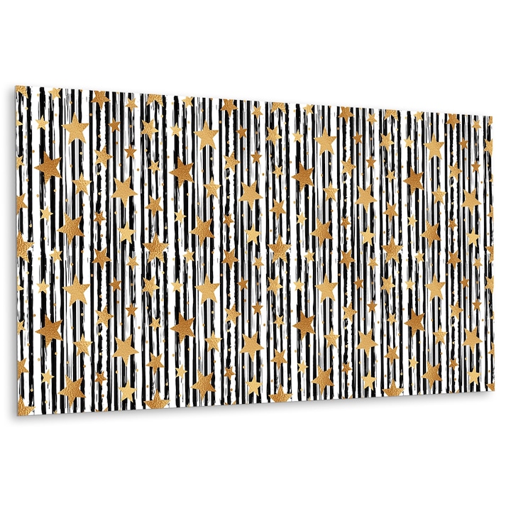 Panou de perete decorativ, Linii si stele, Galben, 100 cm x 50 cm