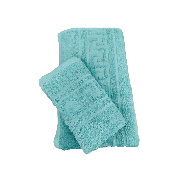 Комплект х 2 кърпи гръцки бордюр тюркоаз 50x90 / 70x130, 380 GSM