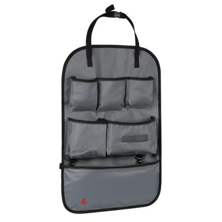 Organizator scaun auto Lampa Premium, 6 buzunare, Poliester, 41x60 cm, Gri/Negru