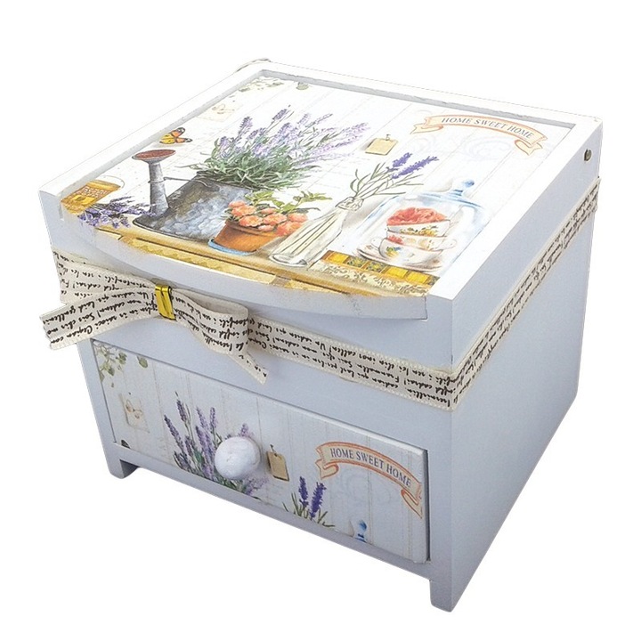 Fadoboz egy fiókkal, masnival díszítve, vintage megjelenés, M1, 11x10x10 cm