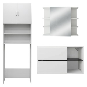 Set 3 piese mobilier baie, ML-Design, PAL/MDF cu finisaj melaminat, alb, aspect elegant si capricios, 190 x 63 x 25 cm
