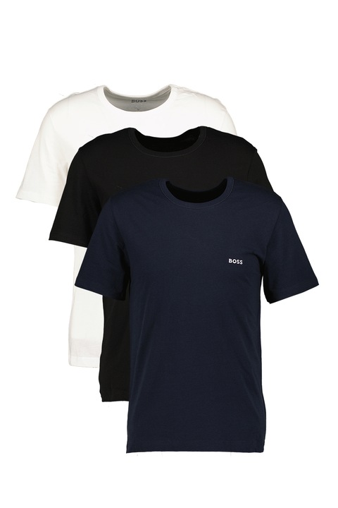BOSS, Set de tricouri de casa cu detaliu logo - 3 piese, Alb/Negru/Bleumarin
