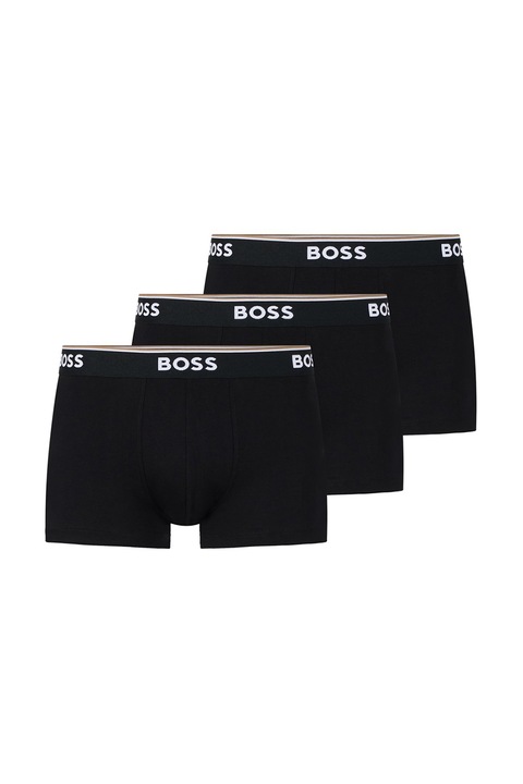 BOSS, Logós derékpántú boxer szett - 3 db, Koptatott fekete