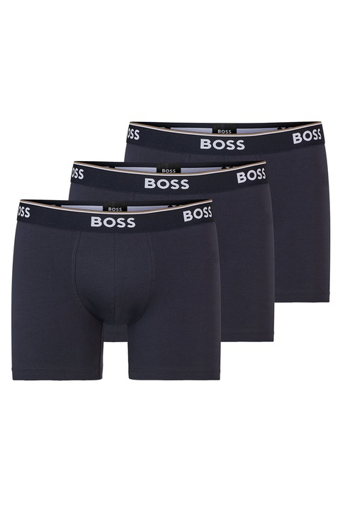 BOSS, Set de boxeri cu banda logo in talie - 3 perechi, Albastru inchis