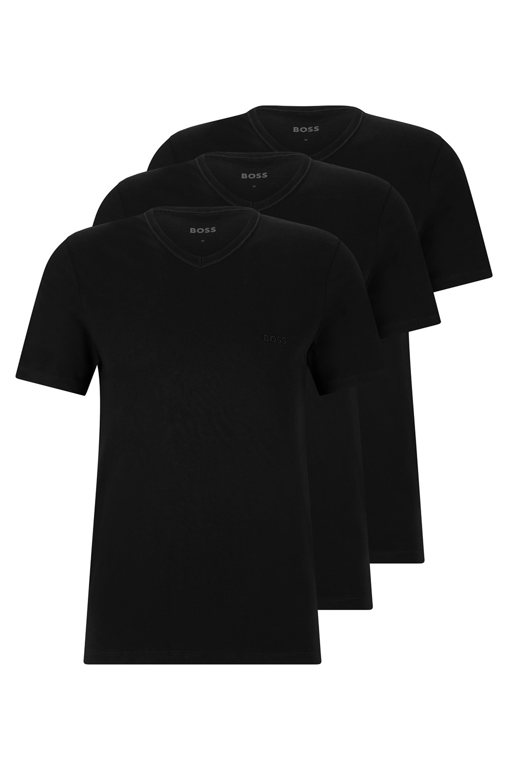 BOSS, Set de tricouri de casa cu decolteu in V - 3 piese, Negru, L