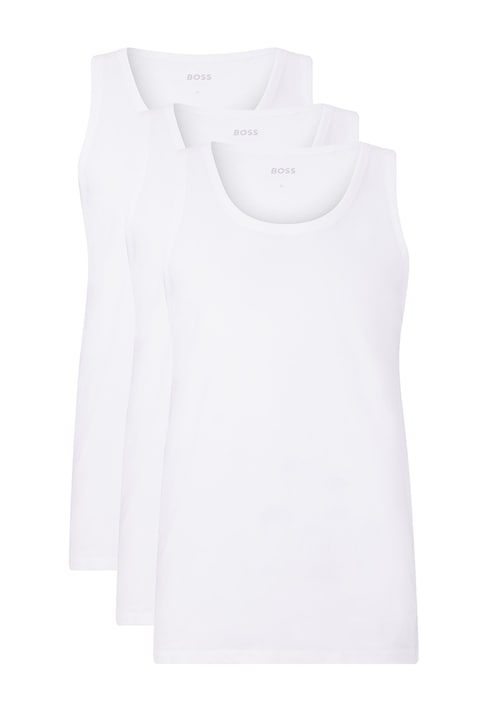 BOSS, Set de topuri din bumbac - 3 piese, Alb