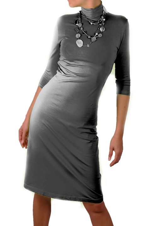 Дамска рокля Ivanel Полуполо, С 3/4 ръкав, Тъмносив, Размер XL