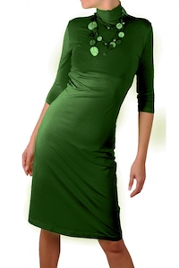 Дамска рокля Ivanel Полуполо, С 3/4 ръкав, Масленозелен, Размер M