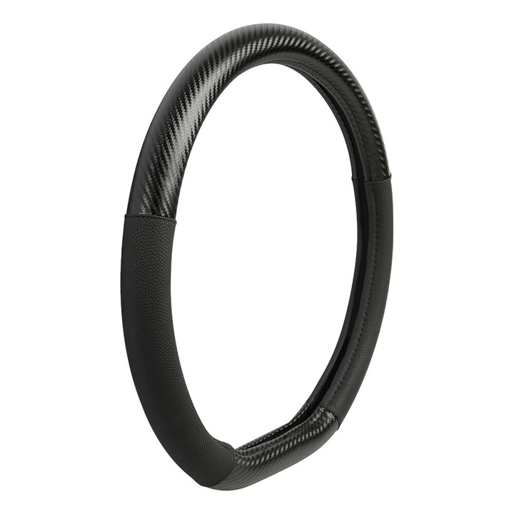 Husa volan, Lampa, Piele ecologica, 35/37 cm, Negru/Gri inchis