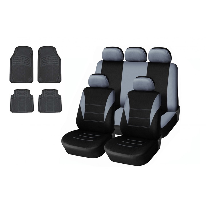 Комплект универсална сива тапицерия за предни и задни седалки с релефни гумени стелки Flexzon