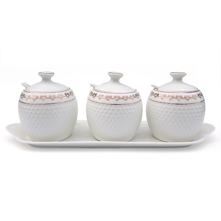 Set oliviera din trei piese cu model in forma de inimi, 36x10 cm