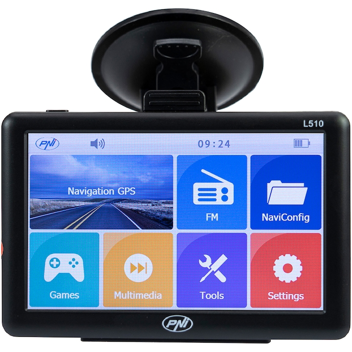 PNI L510 GPS Navigációs rendszer,5'' kijelző, 800 MHz, 256MB DDR3, 8GB belső memória, FM Rádió