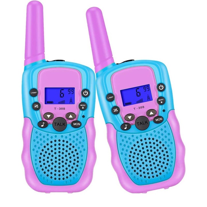 OEM Gyerek walkie talkie, Zseblámpa, LCD képernyő, 5 km, Lila