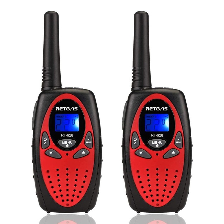 Walkie Talkie Copii, RT628, 2 Pachete, Pentru 5-13 ani, Raza Lunga, Pentru Drumetii in Camping, Rosu