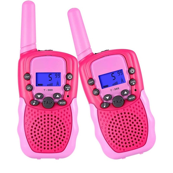 OEM Gyerek walkie talkie, Zseblámpa, LCD képernyő, 5km, Rózsaszín