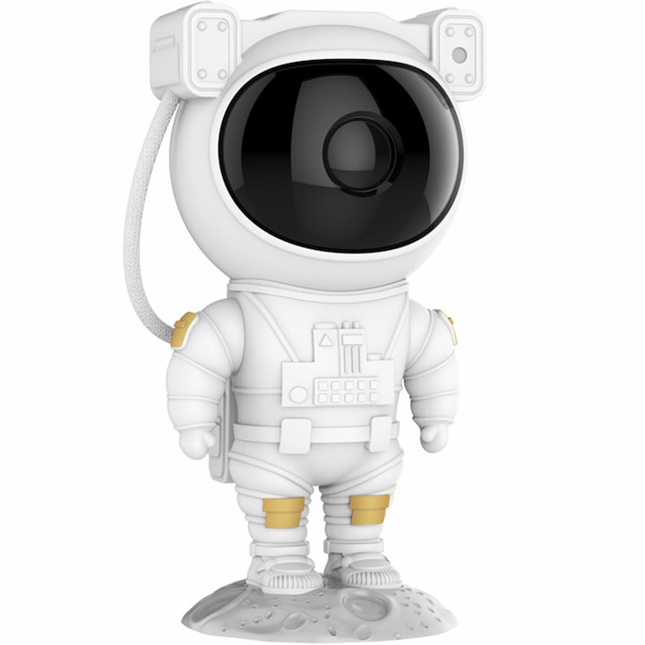 Proiector laser astronaut cu joc de lumini nebula si stele, lumina ambientala, lampa de veghe LED, reglare 360, timer, setare luminozitate, viteza, culori, telecomanda