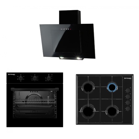 Pachet Pyramis SMARTLINE BLACK MATT, cuptor electric 5 functii, plita cu gaz si hota decorativa