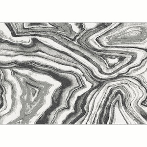 Covor DacEnergy©, 100% poliester, model abstract, inaltimea firului 0,6 cm, 100 x 150 cm, alb si negru