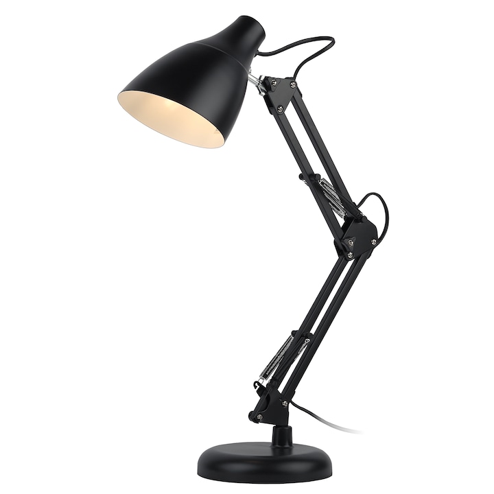 Lampa de birou Huerler® Mini Arhitect+, E27, intrerupator, inaltime ajustabila, flexibila, protectie ochi, baza stabila, negru