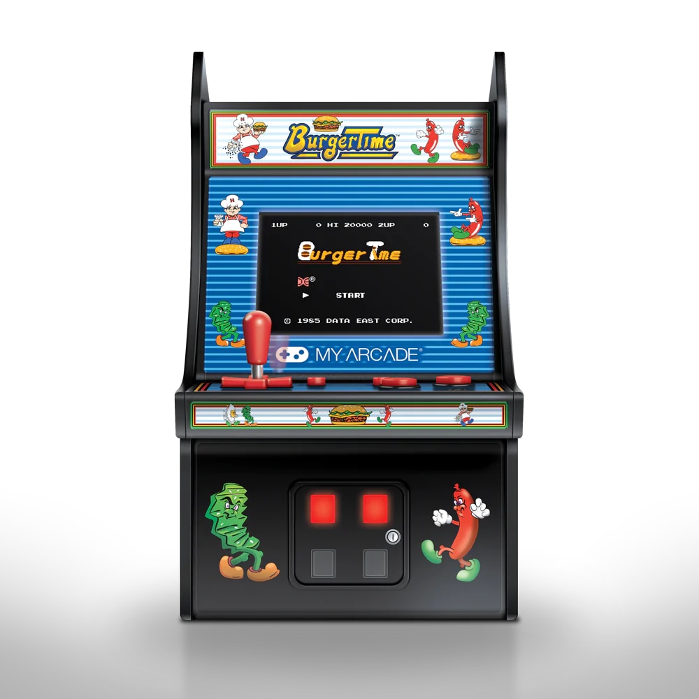 Mini-consola gaming retro MyArcade, BurgerTime, complet redabila, de colectie, display color 2.75”, difuzor integrat, port jack 3.5 mm, joystick detasabil, inaltime 19 cm, negru