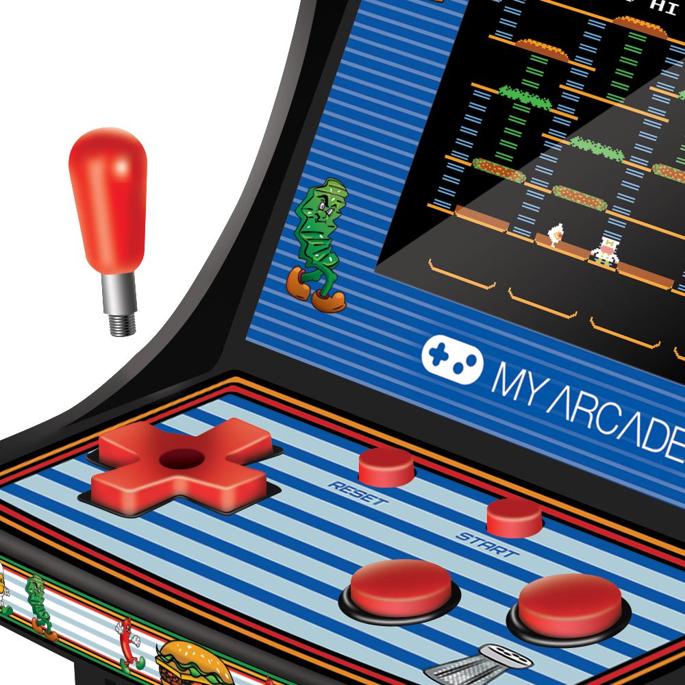 Mini-consola gaming retro MyArcade, BurgerTime, complet redabila, de colectie, display color 2.75”, difuzor integrat, port jack 3.5 mm, joystick detasabil, inaltime 19 cm, negru