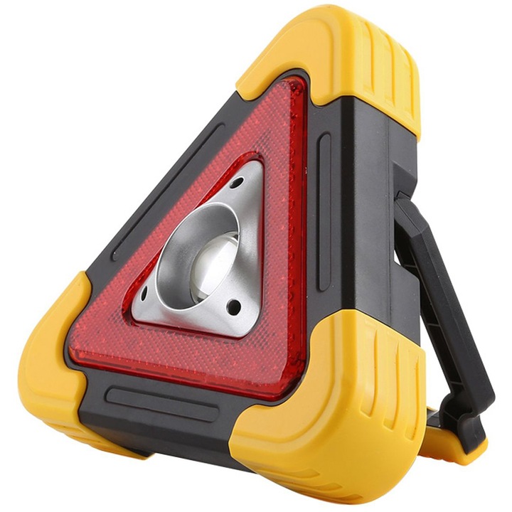Lanterna tip triunghi multifunctionala, cu COB si Led-uri avertizare, incarcare solara si USB