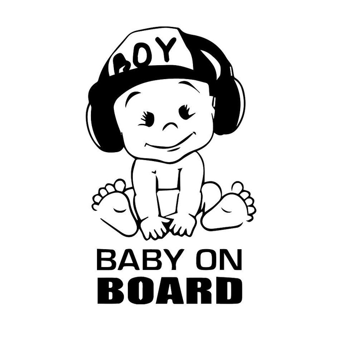 OEM autós dekorációs matrica, Baby On Board Boy, 20 x 12 cm, 12-es modell, fekete
