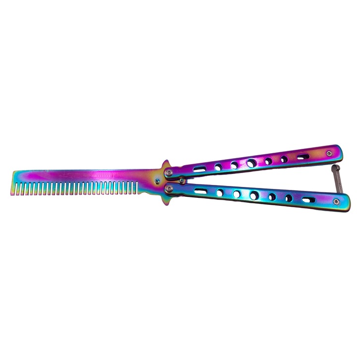 Briceag fluture de antrenament Depox, tip pieptan, Rainbow Comb, 22 cm, multicolor