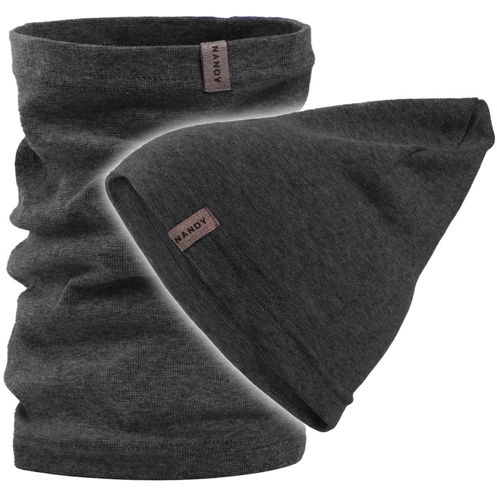 Set caciula cu esarfa tubulara, Nandy pentru copii, Gri grafit