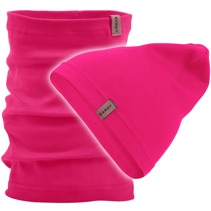 Set caciula cu esarfa tubulara, Nandy pentru copii, Roz inchis