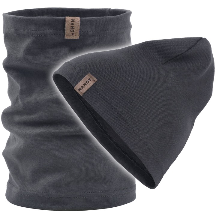 Set caciula cu esarfa tubulara, Nandy pentru copii, Gri inchis