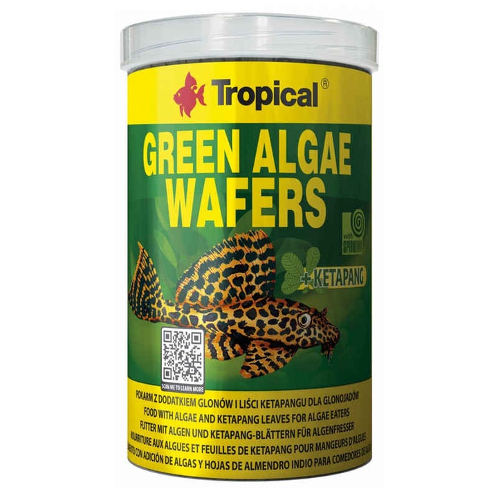 Храна за дънни рибки Tropical Green Algae Wafers, Със спирулина, Таблетки, 1000мл