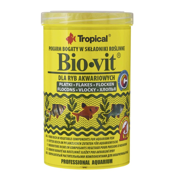Растителна храна за рибки Tropical Bio-Vit, Люспи, 500мл